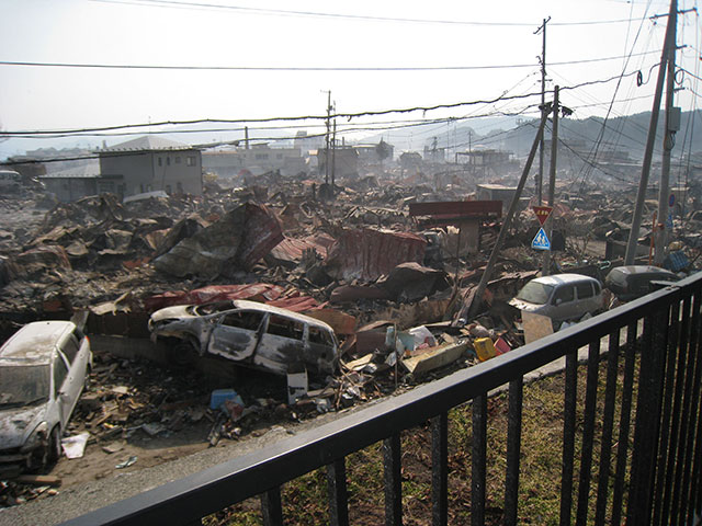 織笠地区 震災前後の写真 役場