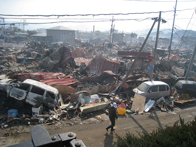 織笠地区 震災前後の写真 役場